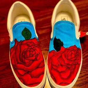 CUSTOM PAINTED ROSE SLIPON VANS
